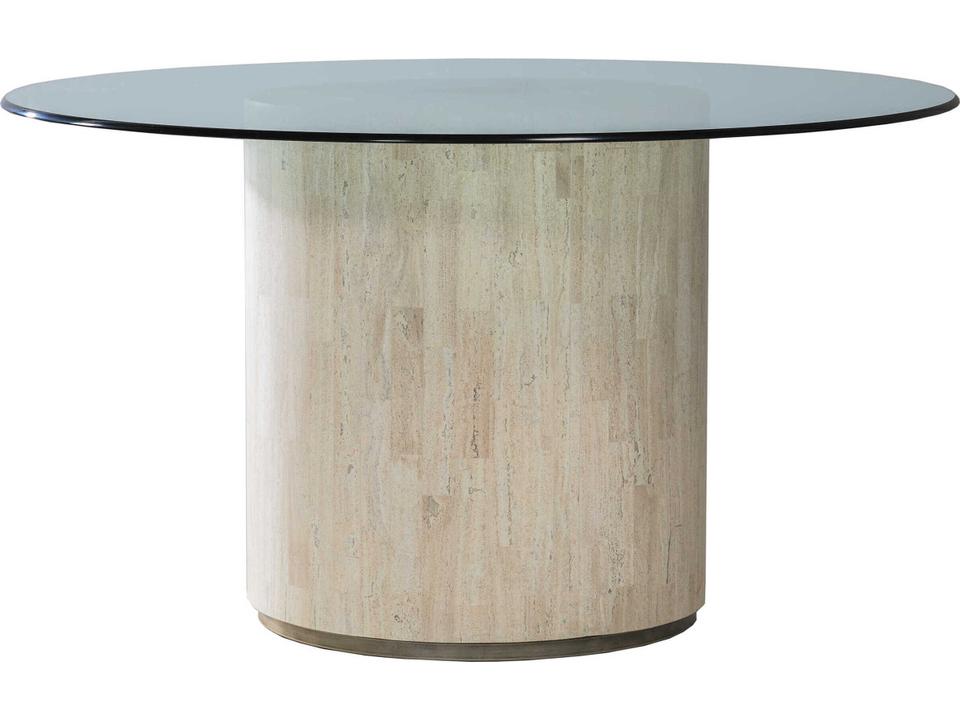 Home Cassio 56-Inch Round Dining Table in White Travertine and Glass