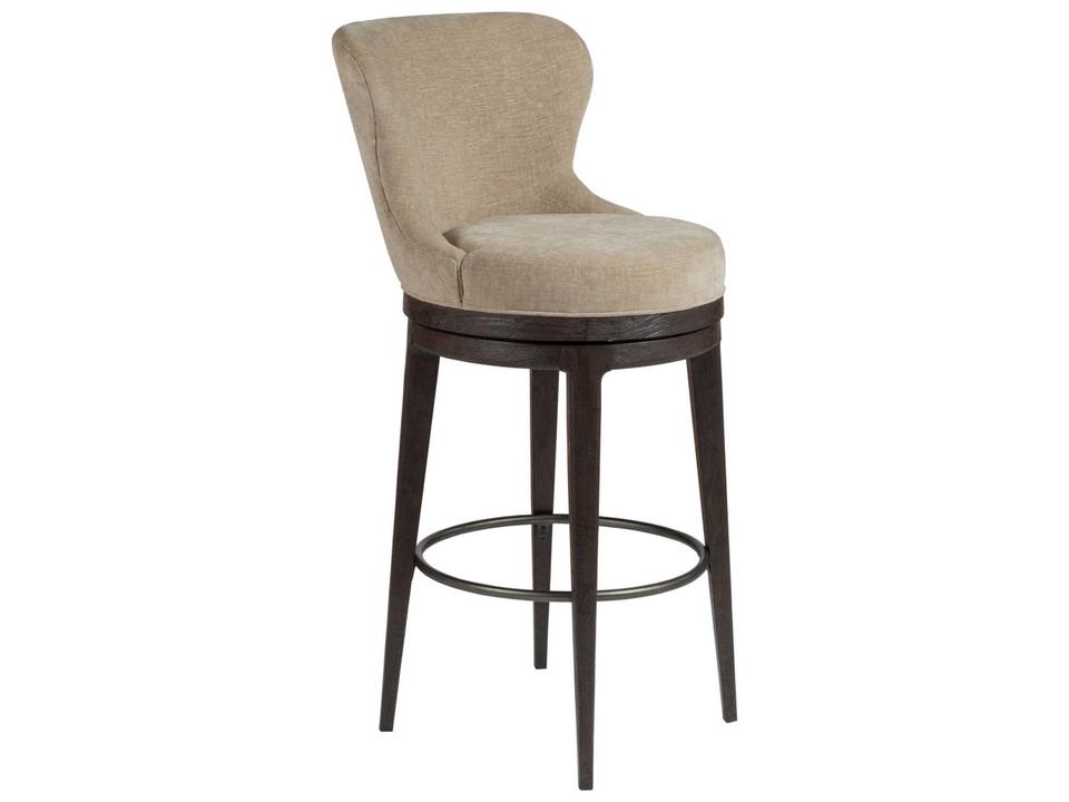 Home Willa Swivel Barstool in Sandy Beige Performance Fabric and Mocha Brown