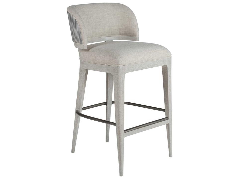 Home Olivia Upholstered Bar Stool in Misty White Gray with Silver Leaf Back