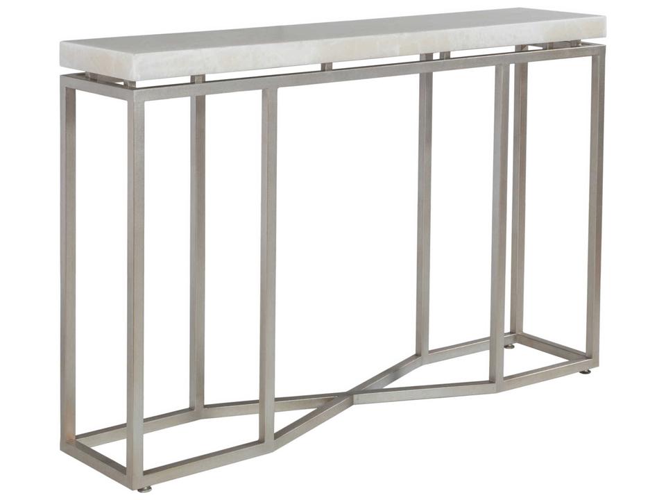 Signature Designs Vara Console Table in White Onyx and Champagne Silver Leaf