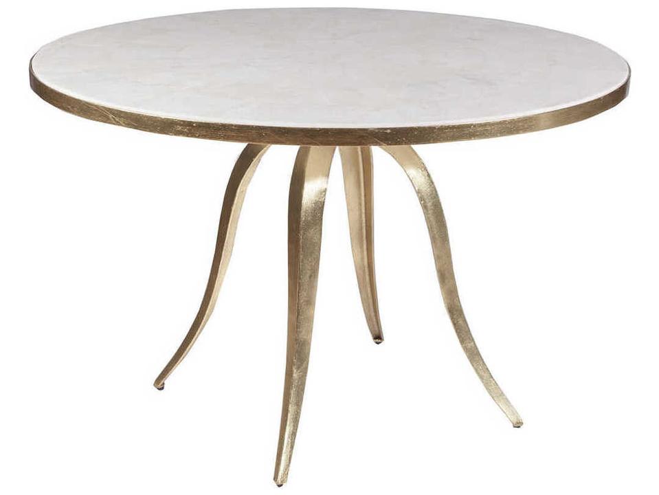 Home Crystal Stone 48-Inch Round Dining Table in Gold Foil
