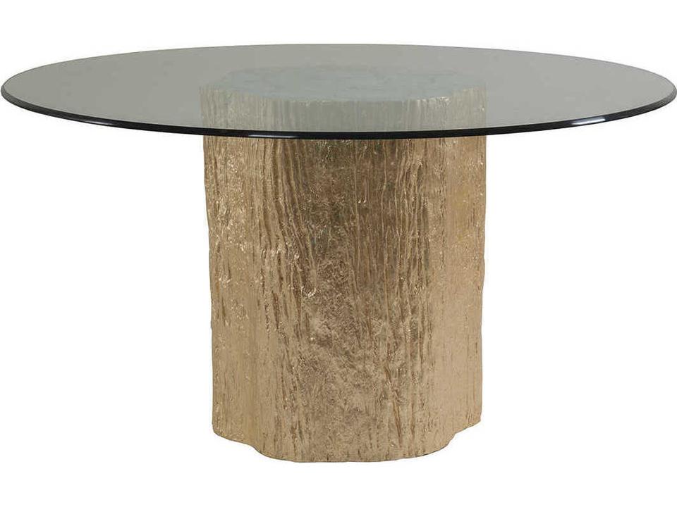 Home Trunk Segment 56 Inch Round Dining Table Gold Leaf Shell Glass