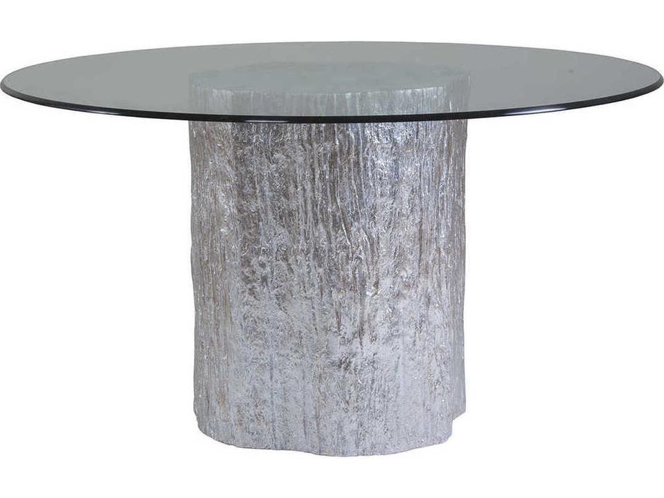 Trunk Segment Round Glass White Fossilized Shell With Silver Leaf Dining Table