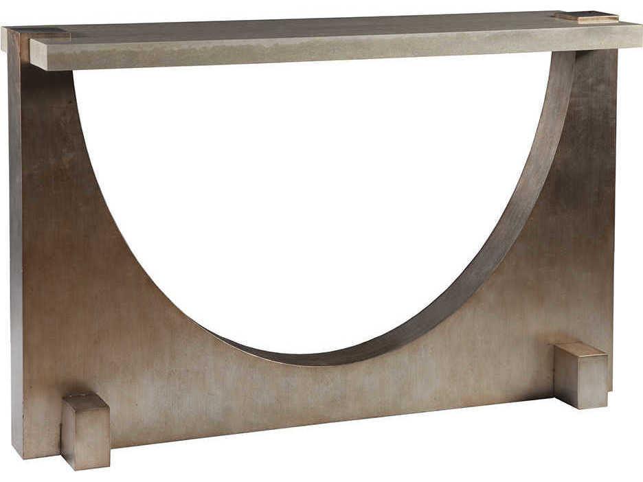 Home Impresario Console Table with Italian Silver Travertine Top and Warm Silver Leaf Finish