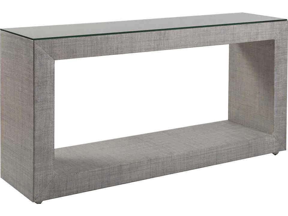 Home Precept Rectangular Console Table with Glass Top and Raffia Base