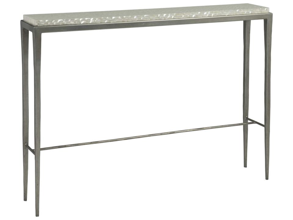 Home Brilliante Rectangular Console Table with Troca Shell Top in Silver Foil