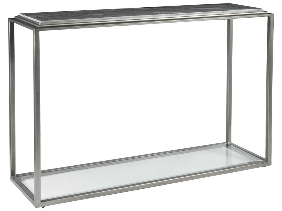 Home Treville Console Table with Blue Forest Marble Top and Antiqued Silver Leaf