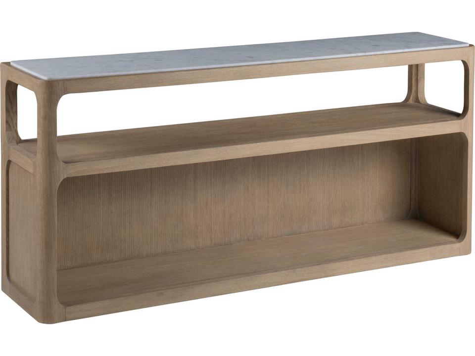 Home Simpatico Rectangle Console Table in Wire Brushed White Oak and Carrara Marble