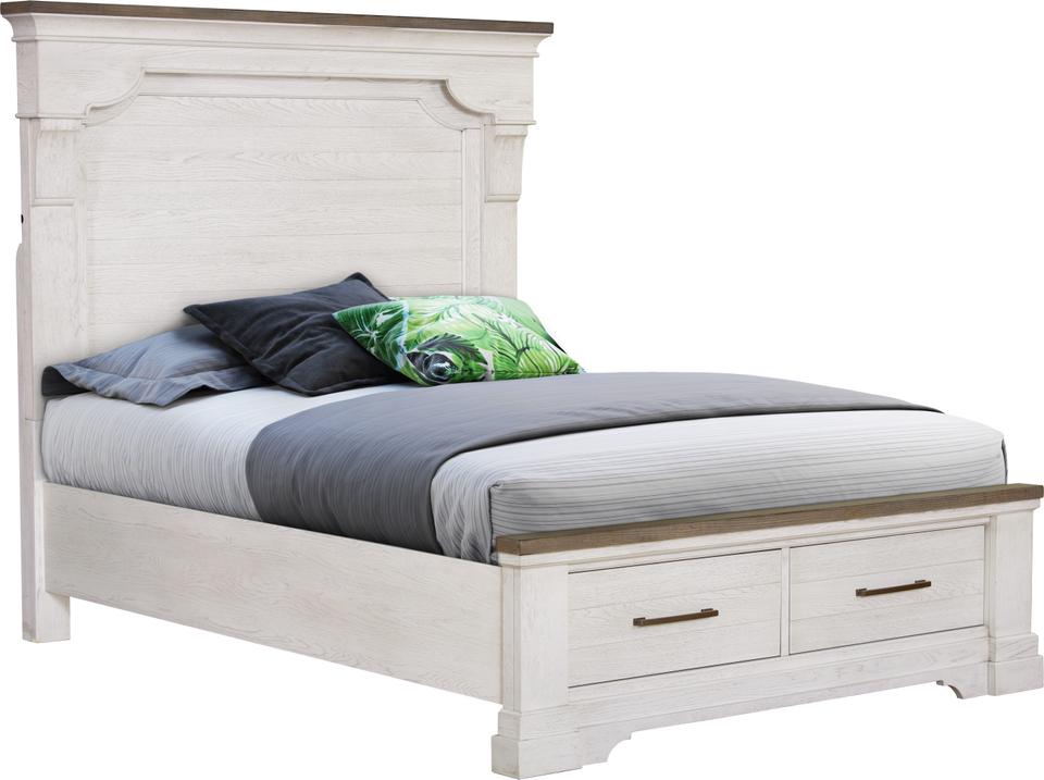 B00226 Queen Upholstered Storage Bed White and Brown Two-Tone