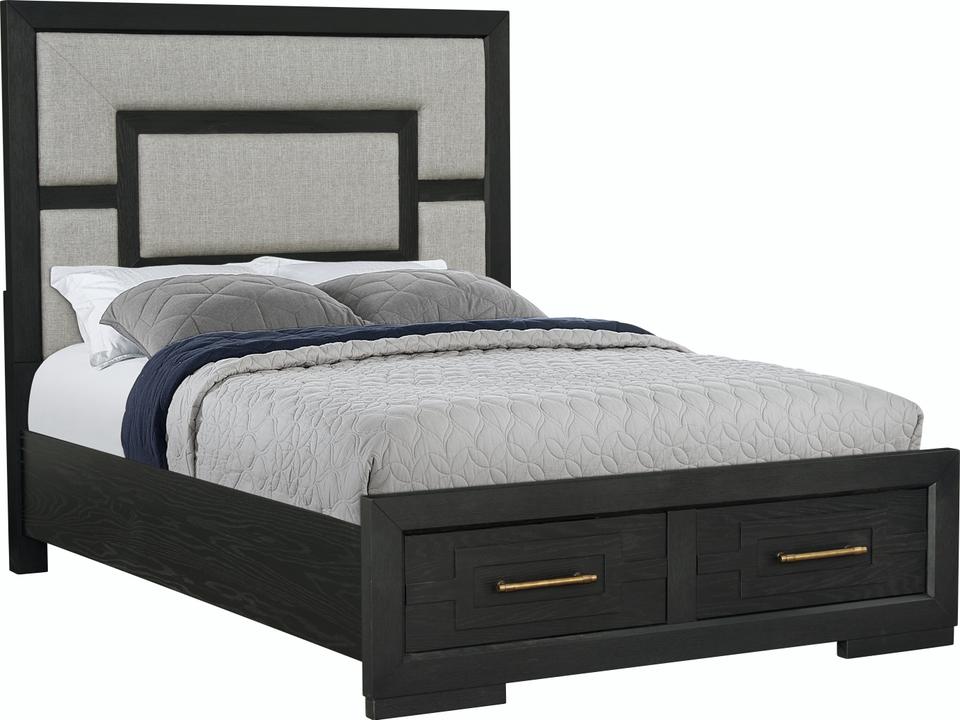 B00518 Queen Upholstered Platform Storage Bed Distressed Charcoal Finish