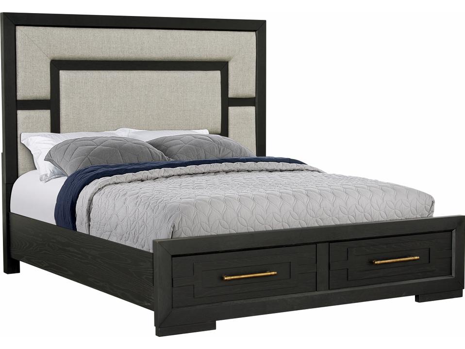 B00518 King Panel Storage Bed with Upholstered Headboard in Brushed Charcoal