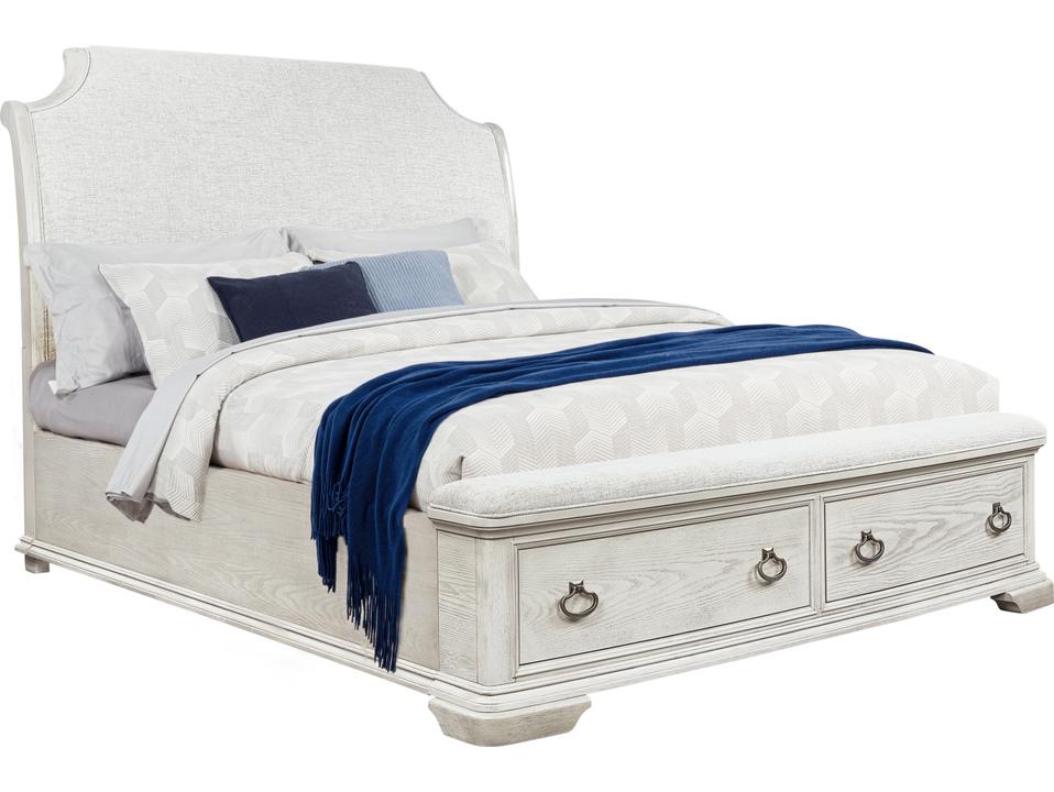 B00567 Dark White Upholstered King Sleigh Storage Bed