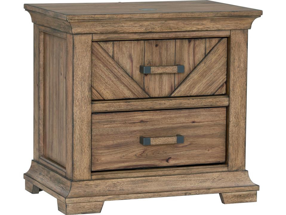 B00775 Traditional Nightstand with Wireless Charging in Old Hickory
