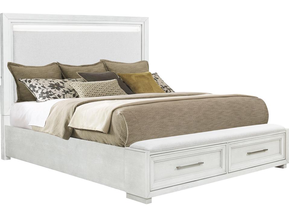 B00967 King Storage Panel Bed with Upholstered Headboard and Footboard