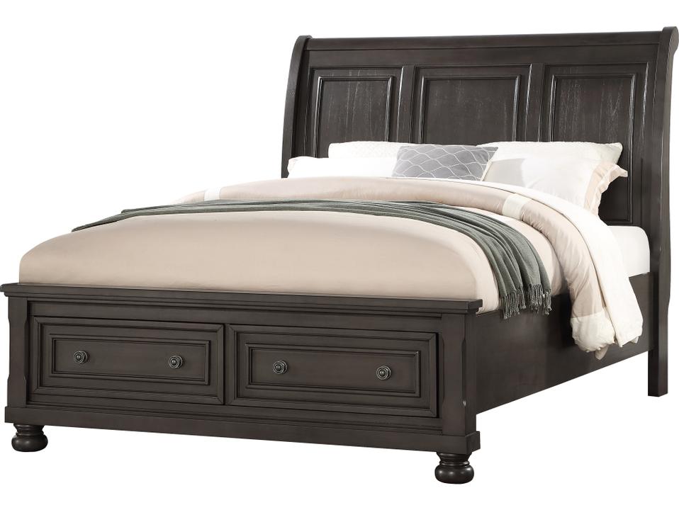 Stella King Sleigh Storage Bed in Gray Wood