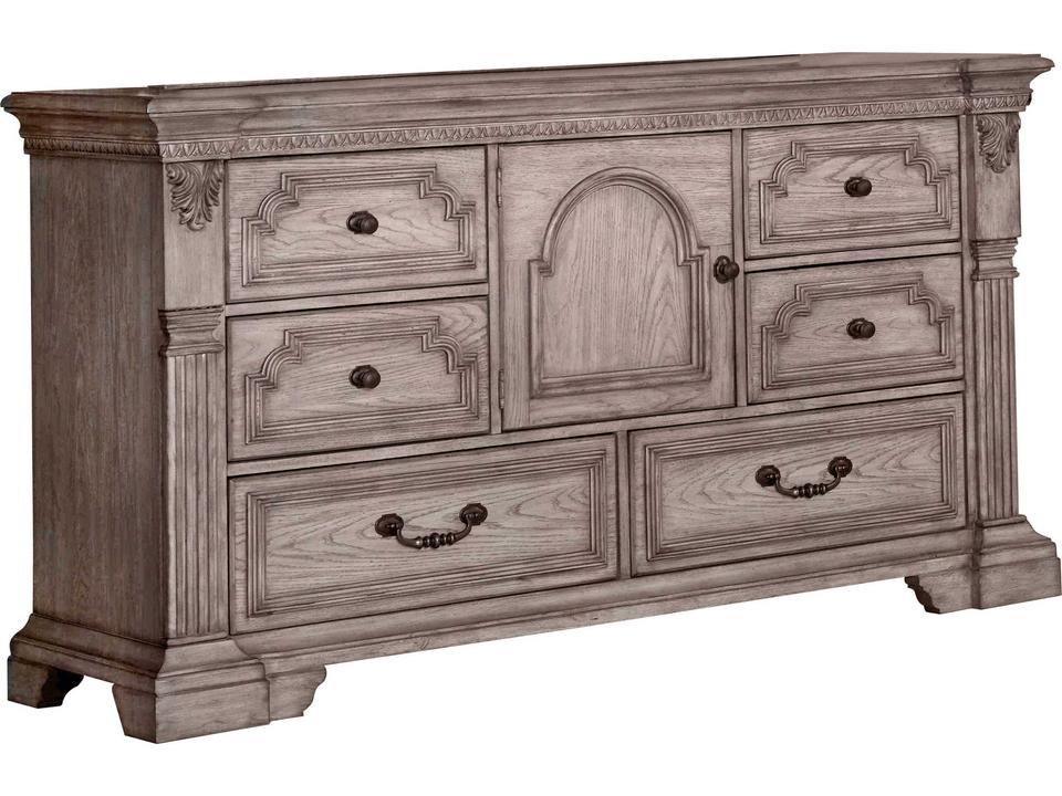 B01218 6-Drawer Double Dresser in Brown Oak Wood