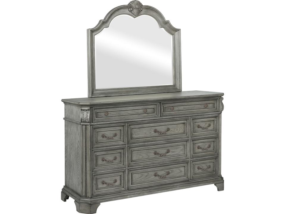 Oak Wood Dresser and Mirror Set