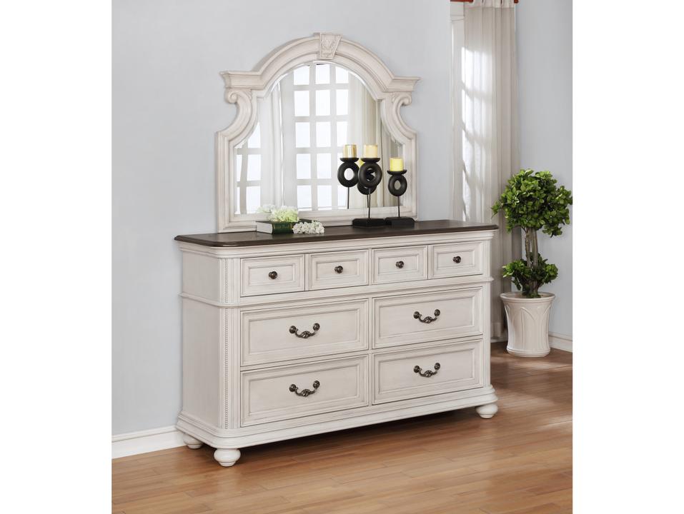7-Drawers Oak Wood Double Dresser with Mirror