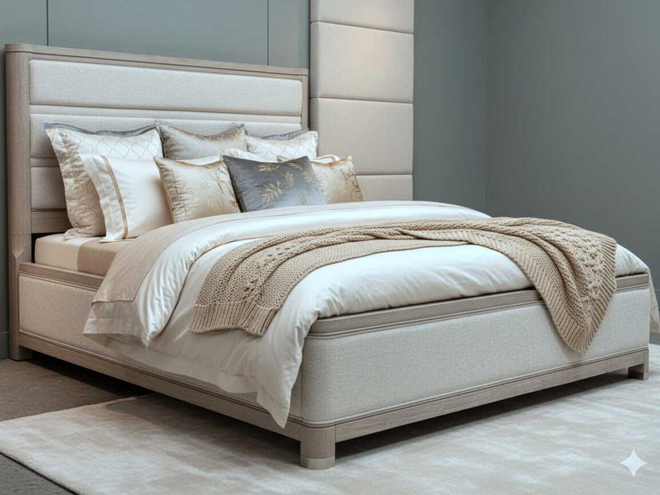 West Chester King Upholstered Storage Bed in Weathered Oak and White