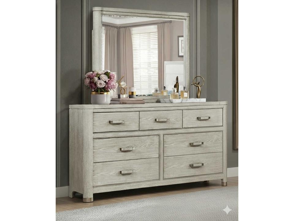 7-Drawers Gray Oak Wood Double Dresser