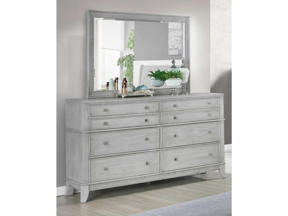 Gray Poplar Wood Double Dresser and Mirror Set