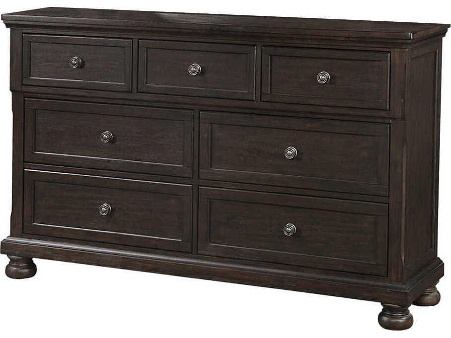 Laure 7-Drawer Dresser in Brown Acacia with Hidden Drawers