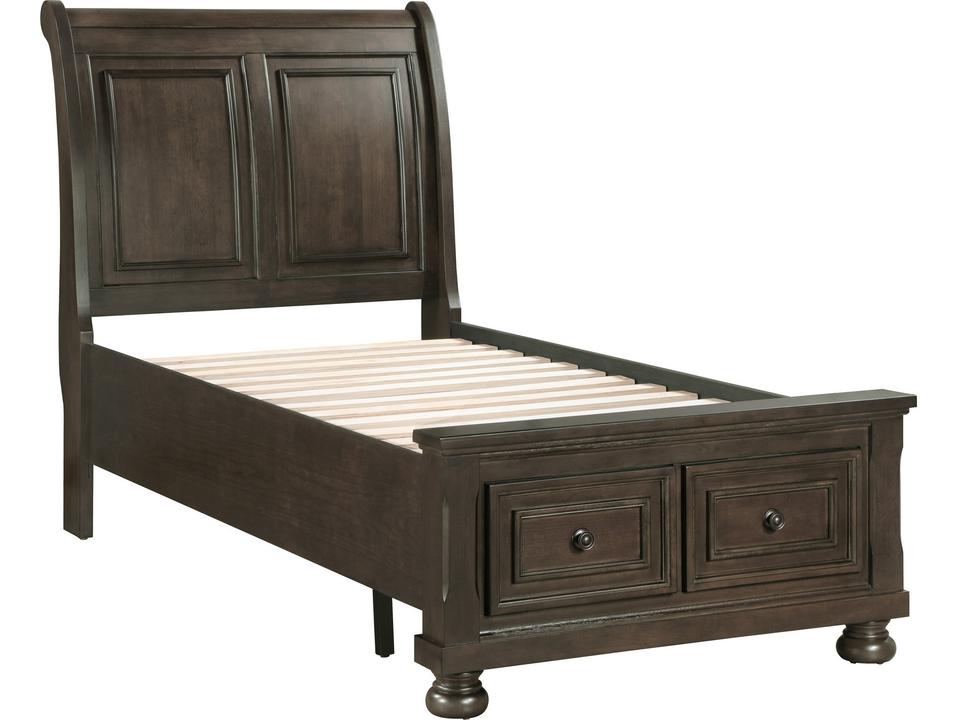 Laure Twin Sleigh Bed in Brushed Brown Acacia Wood