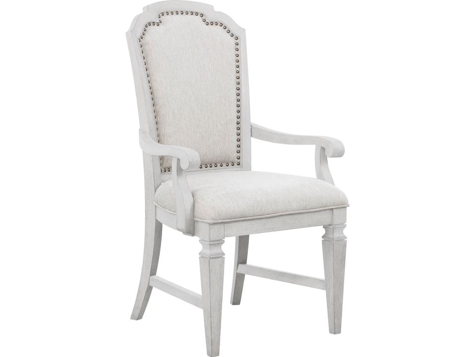 Acacia Wood White Upholstered Arm Dining Chair