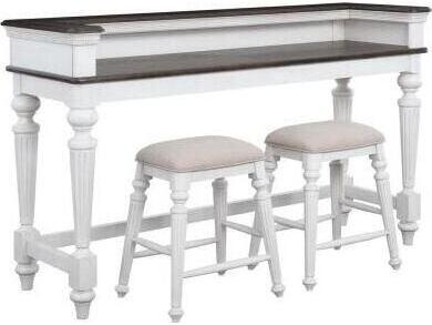 O0162 Rectangular Wood Bar Console Table in Gray Oak and Distressed White