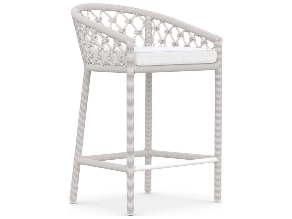 Amelia Sand All-Weather Rope Patio Counter Stool with Cloud Cushion
