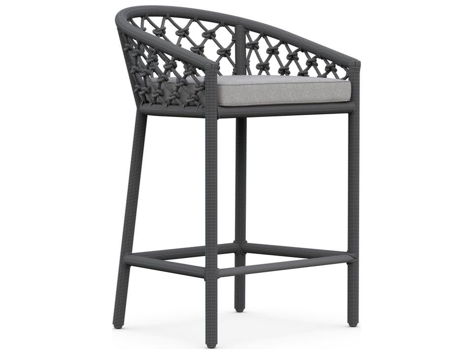 Amelia Ash All-Weather Rope Outdoor Counter Stool with Fog Cushion
