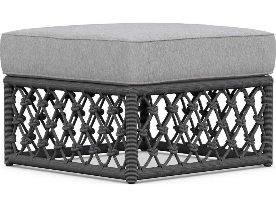 Amelia Ash All-Weather Rope Outdoor Ottoman with Fog Cushion