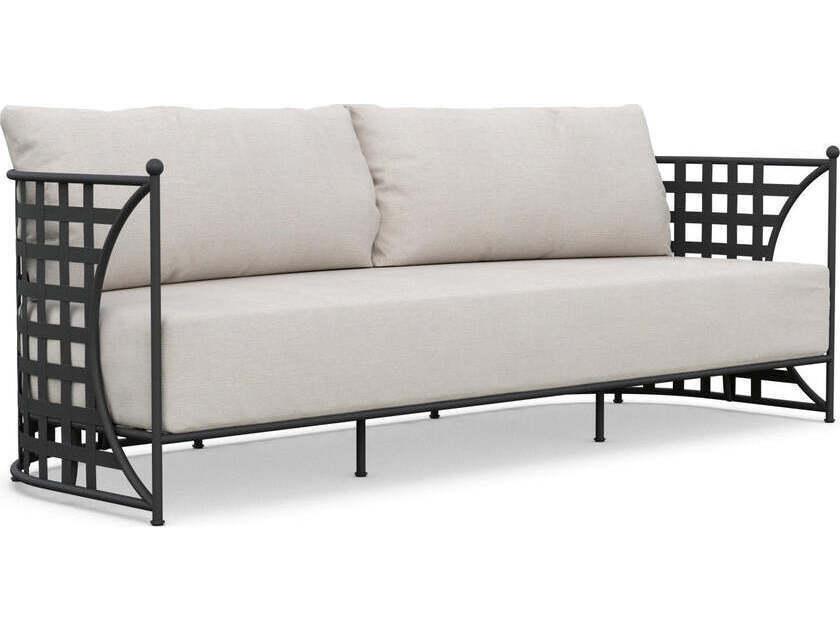 Athens Wrought Iron 3 Seat Cushion Sofa in Noir with Linen