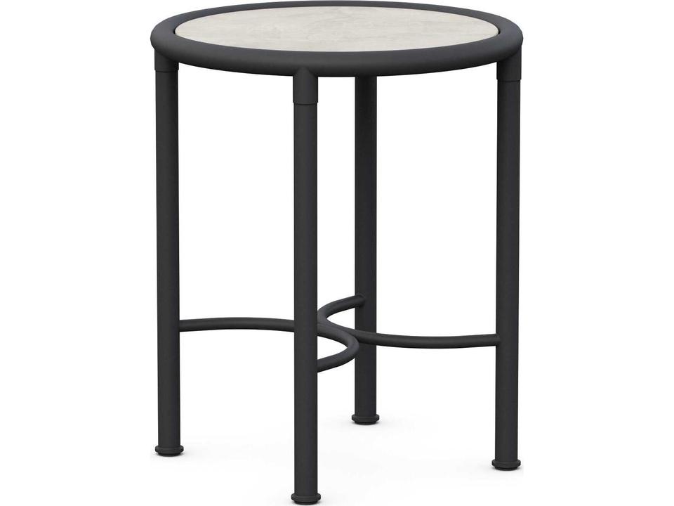 Athens Round Dekton Top Side Table in Noir Wrought Iron and Albarium