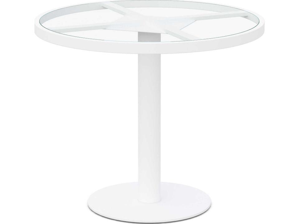 Bordeaux Matte White Aluminum Round Dining Table with Glass Top
