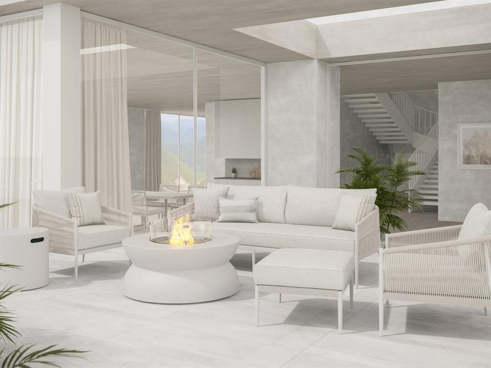 Catalina White Rope Firepit Outdoor Lounge Set