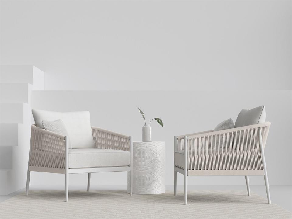 Catalina White Rope Outdoor Patio Lounge Set