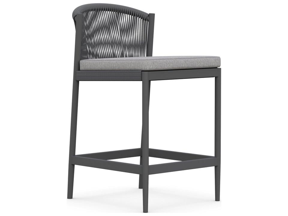 Catalina Upholstered All-Weather Rope Patio Counter Stool with Fog Cushion