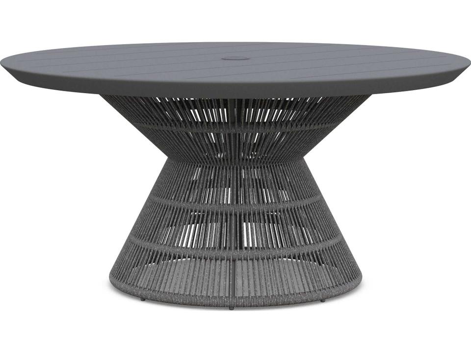 Captiva Matte Charcoal Aluminum Rope Round Umbrella Hole Dining Table