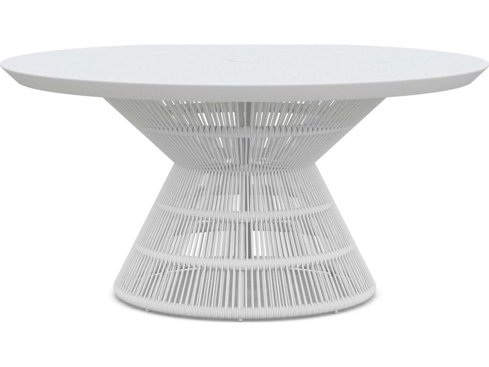 Captiva Matte White Aluminum Rope Round Umbrella Hole Dining Table