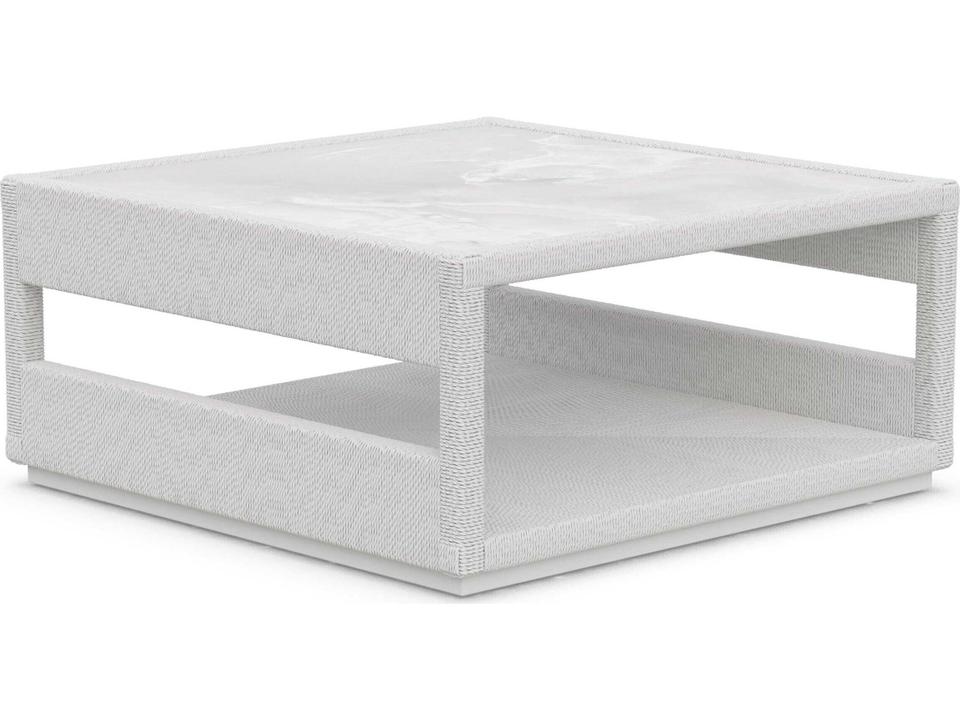Cyprus Square Outdoor Coffee Table with Helena Dekton Top and Bone Wicker