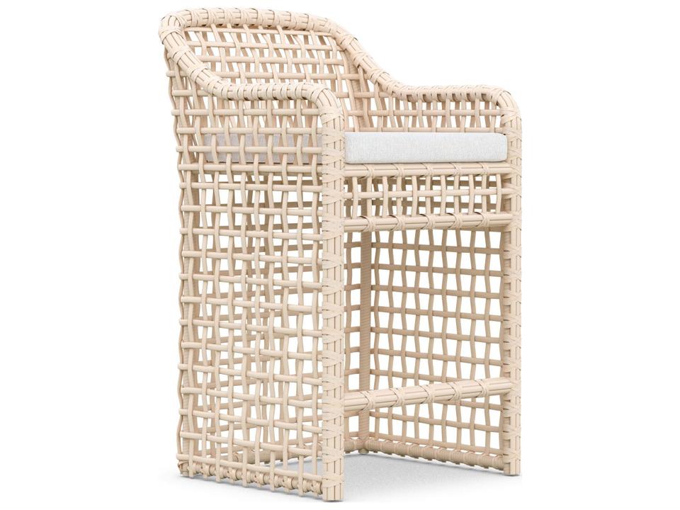 Kiawah All-Weather Wicker Bar Stool in Almond with Cloud Cushion