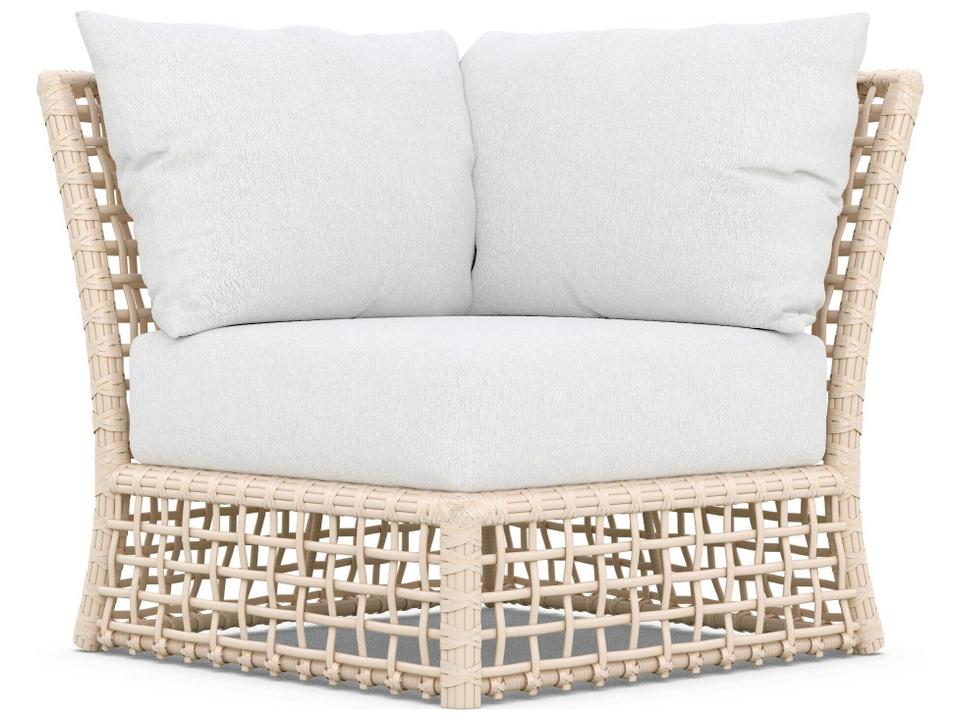 Kiawah Almond All-Weather Wicker Corner Outdoor Patio Lounge Chair with Cloud Cushion