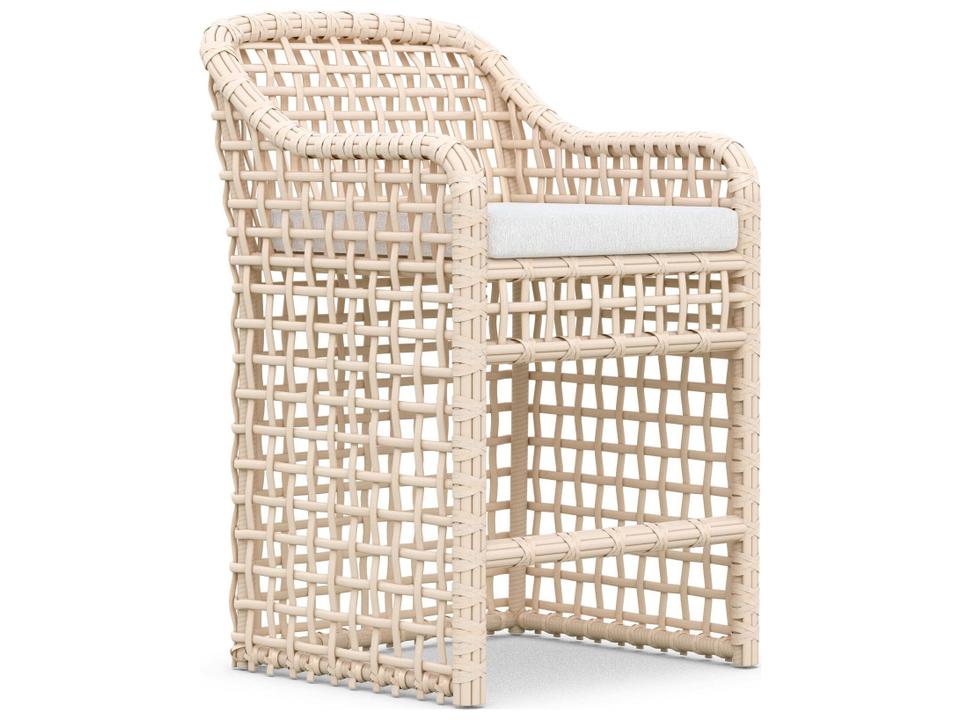 Kiawah Almond All-Weather Wicker Outdoor Counter Stool with Cloud Cushion