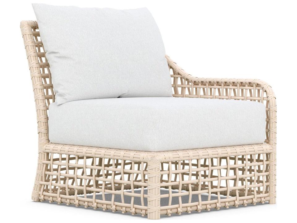 Kiawah Almond All-Weather Wicker Left Arm Patio Lounge Chair with Cloud Cushion