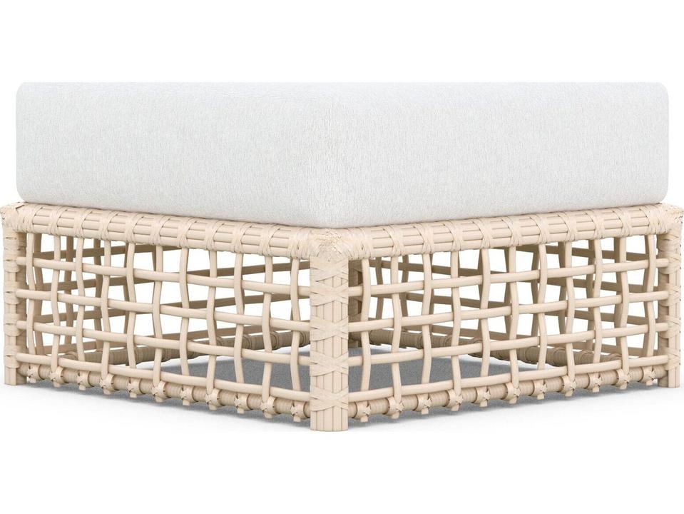 Kiawah Almond Wicker Patio Ottoman with Cloud Cushion