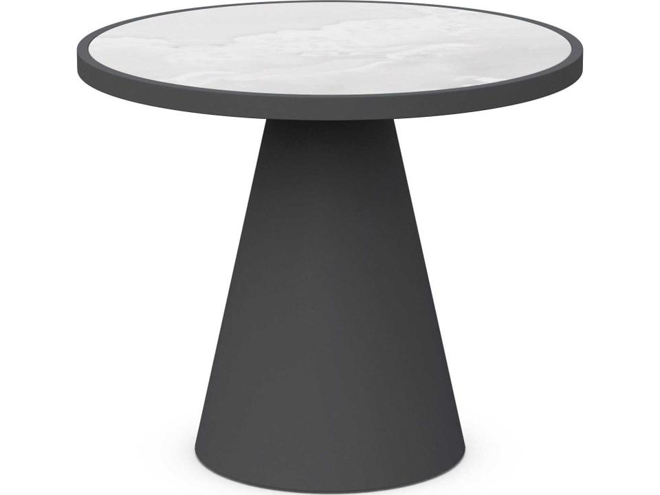 Leon Round 35-Inch Outdoor Dining Table Helena Dekton Top Charcoal Frame