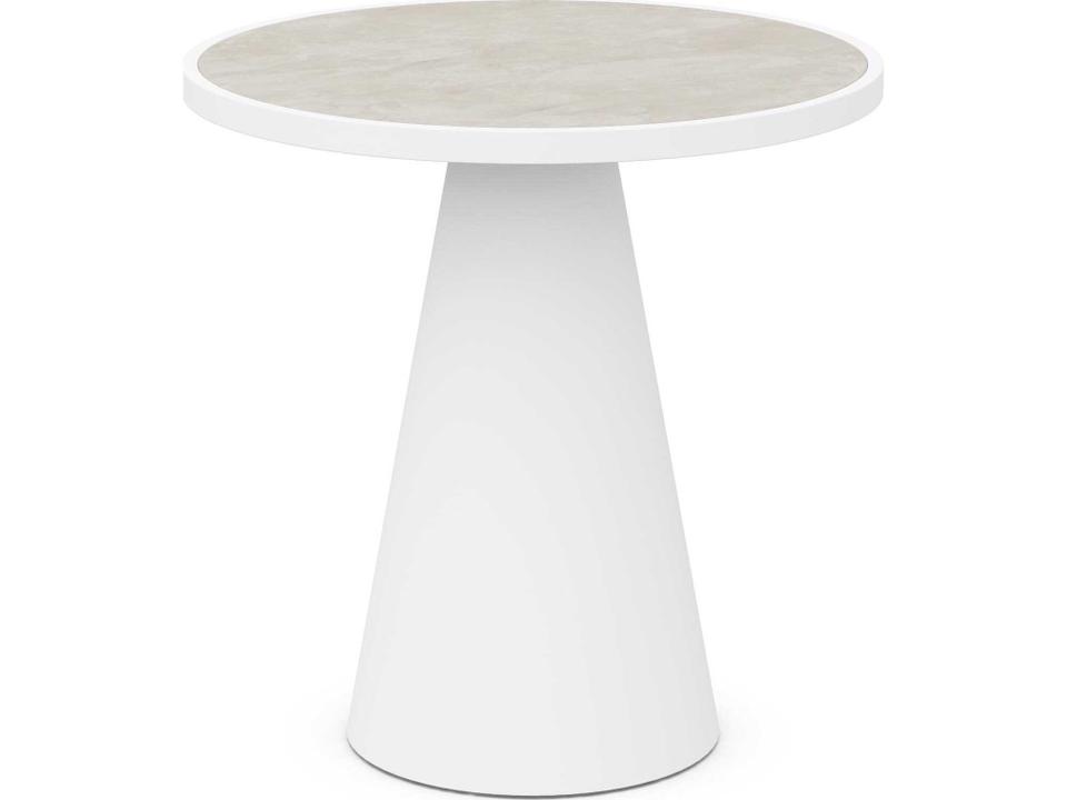 Leon Round 35.5-Inch Outdoor Counter Table with Albarium Dekton and Matte White Aluminum