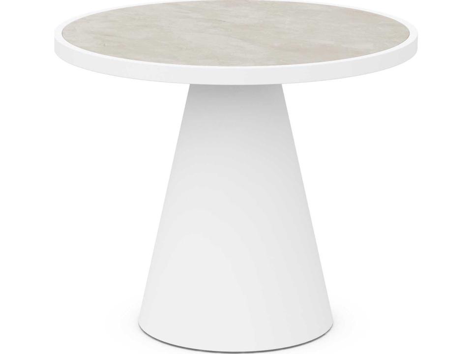 Leon Round Dining Table with Matte White Aluminum Frame and Albarium Dekton Top
