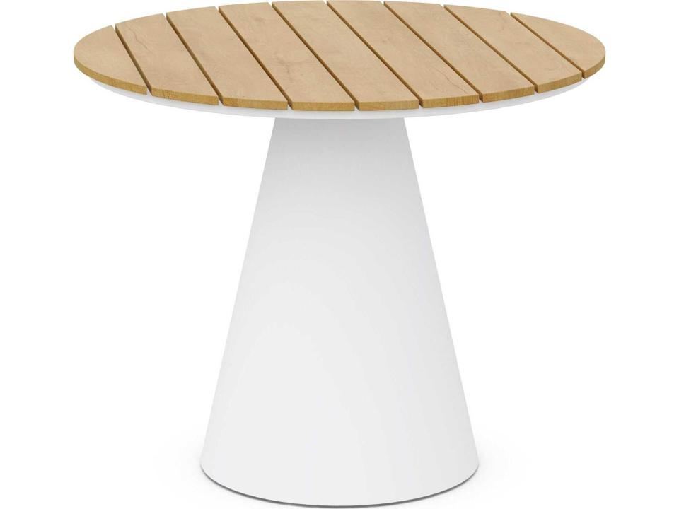Leon Round Dining Table in Matte White with Alpine WeatherWood Top